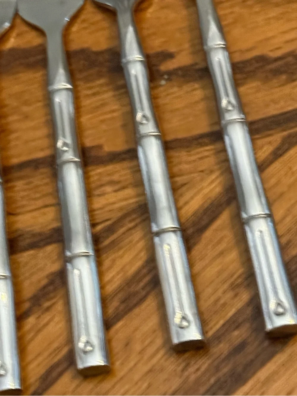 Hampton Forge MCM Bamboo 4 Salad Forks Stainless Flatware